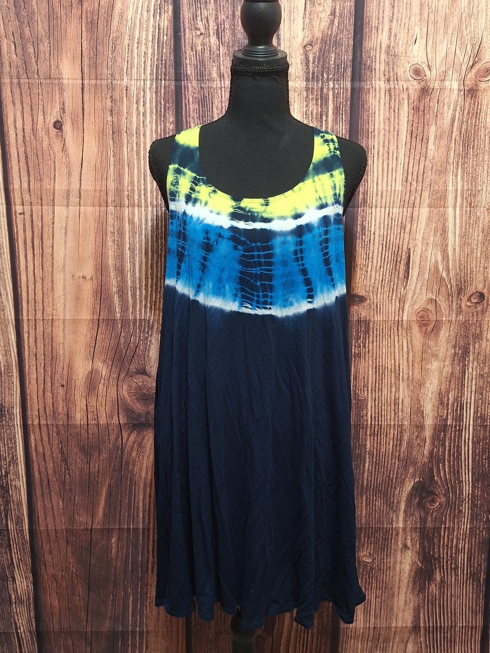 Lucky Brand Swimwear Dress with Yellow & Blue Tie-Dye Yoke Size Medium